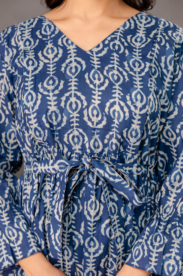 Blue Printed Maternity Dress fro Women
