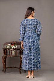 Blue Printed Maternity Dress fro Women