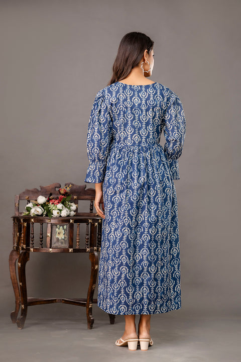 Blue Printed Maternity Dress fro Women