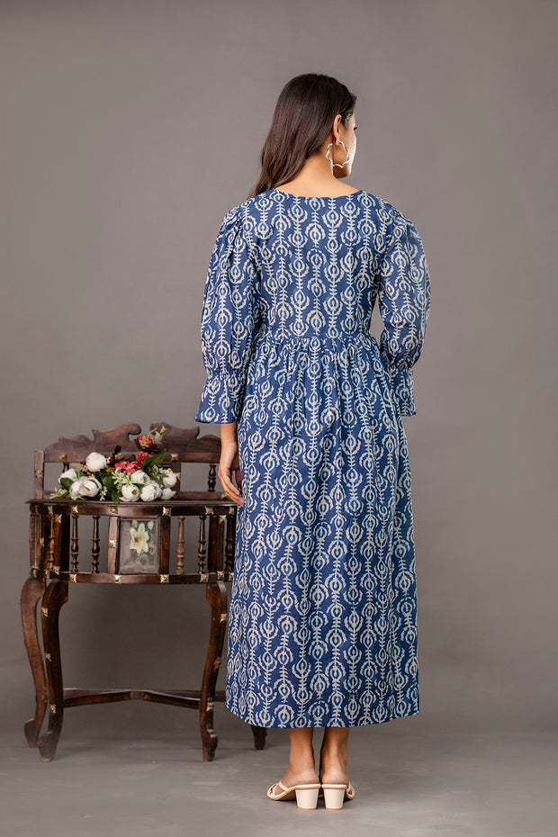 Blue Printed Maternity Dress fro Women