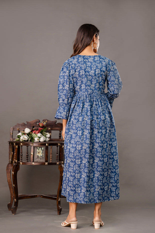 Blue Printed Maternity Dress fro Women