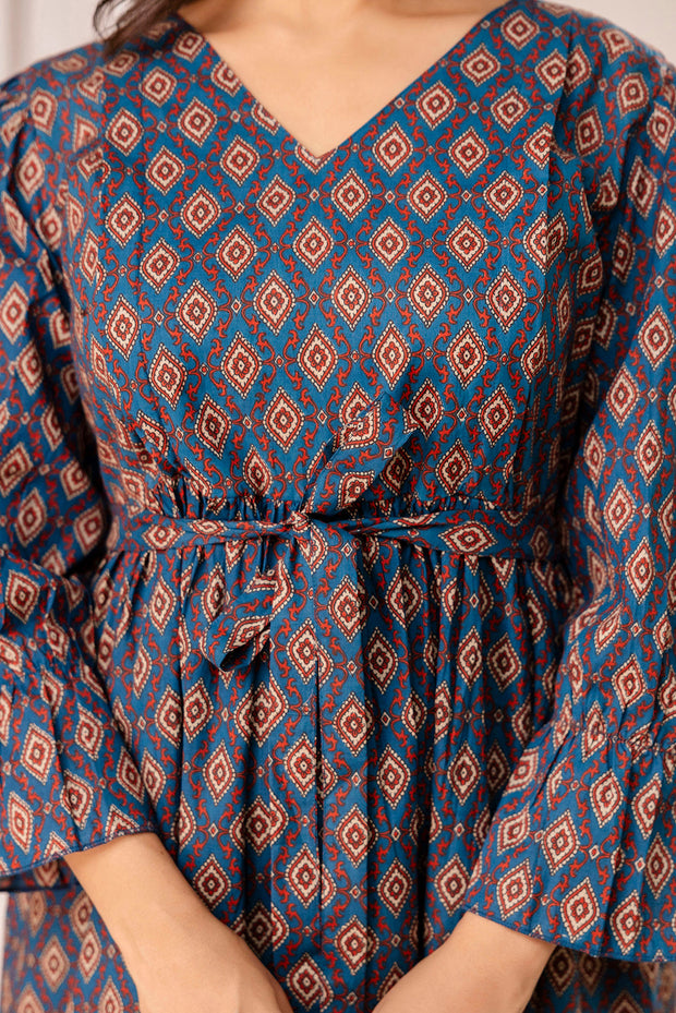 Teal Printed Maternity Dress for Women