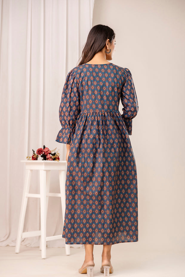 Teal Printed Maternity Dress for Women