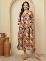 Floral Printed Maternity Dress fro Women