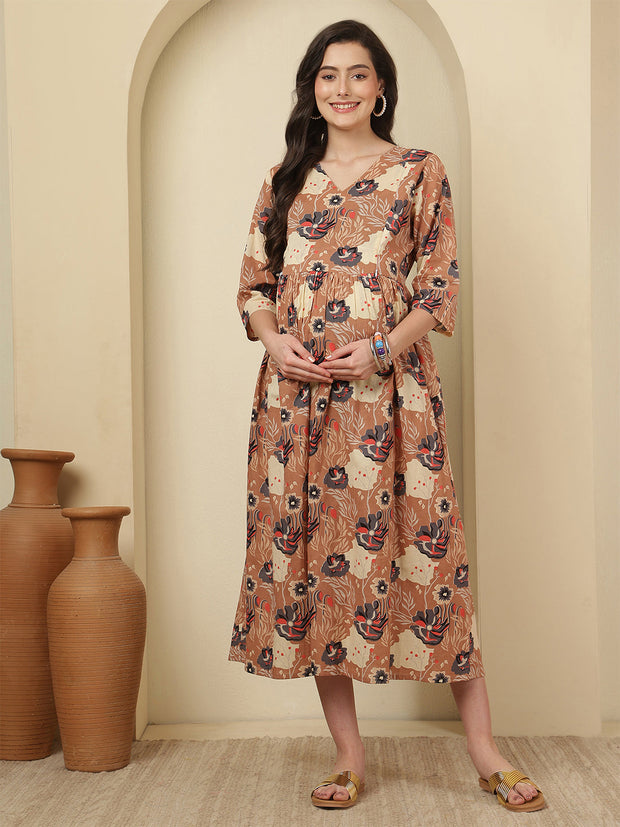 Floral Printed Maternity Dress fro Women