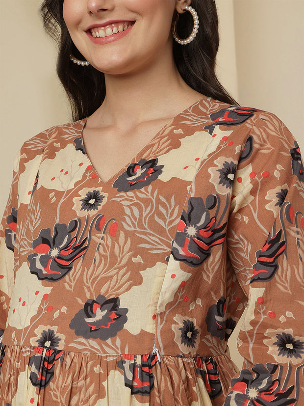 Floral Printed Maternity Dress fro Women
