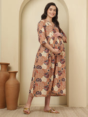 Floral Printed Maternity Dress fro Women