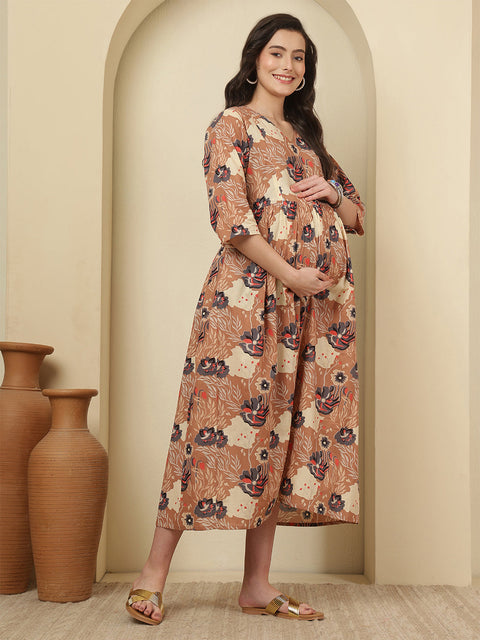 Floral Printed Maternity Dress fro Women