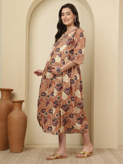 Floral Printed Maternity Dress fro Women