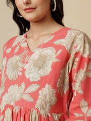 Peach Floral Printed Maternity Dress fro Women