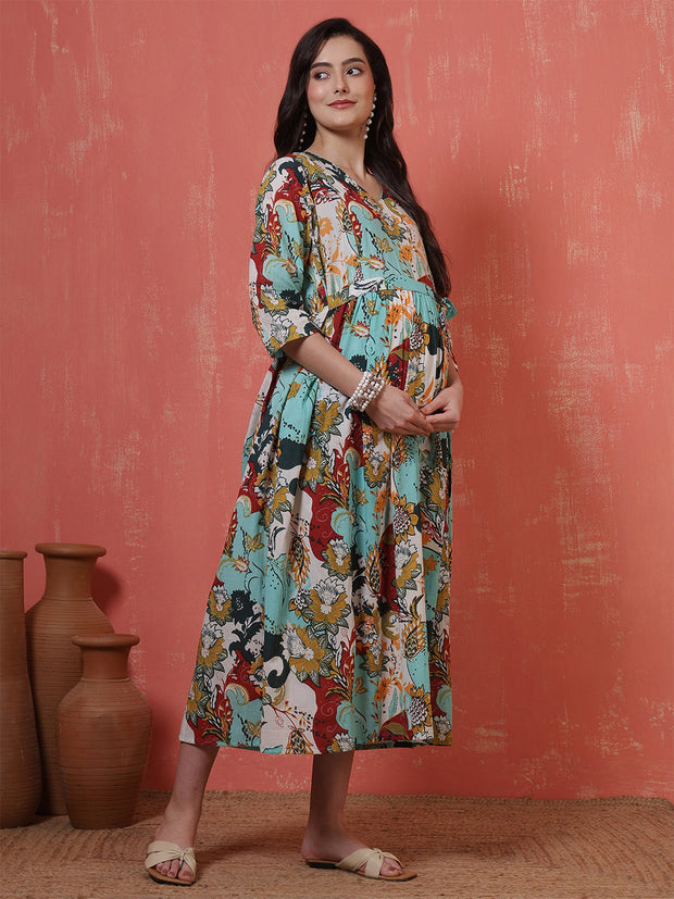 Multicolor Printed Maternity Dress fro Women