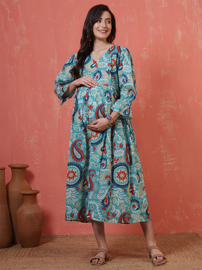 Multicolor Printed Maternity Dress fro Women