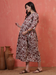 Floral Printed Maternity Dress fro Women