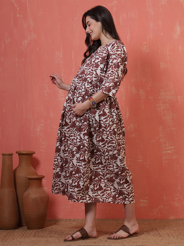 Floral Printed Maternity Dress fro Women
