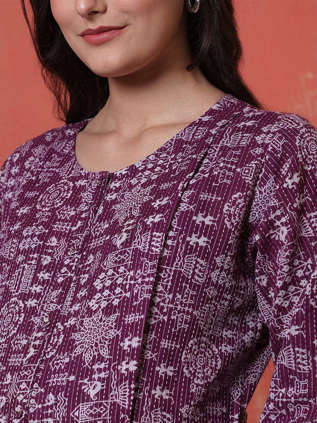 Purple Printed Maternity Dress for Women