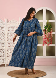 Blue Printed Maternity Dress fro Women