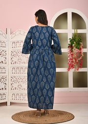 Blue Printed Maternity Dress fro Women