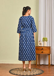 Women Blue Printed Flared Dress