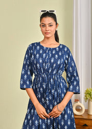 Women Blue Printed Flared Dress