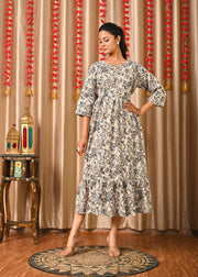 Women Grey Printed Flared Dress