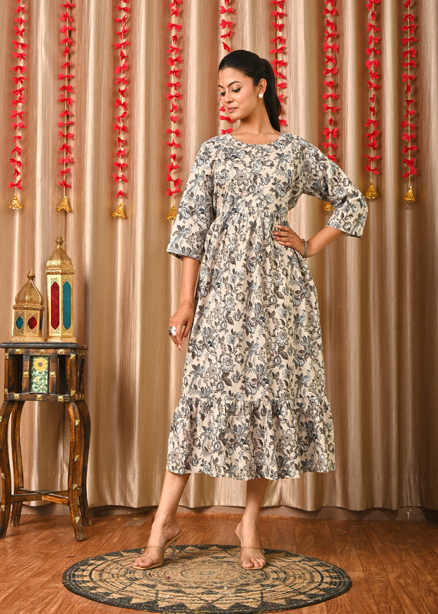 Women Grey Printed Flared Dress