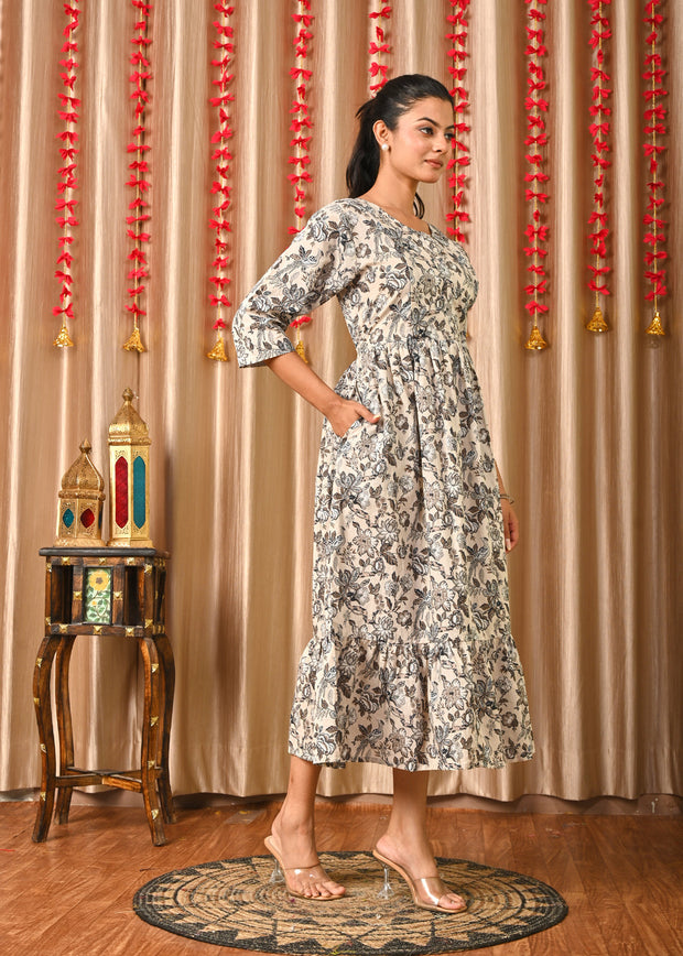 Women Grey Printed Flared Dress