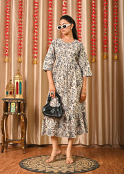 Women Grey Printed Flared Dress