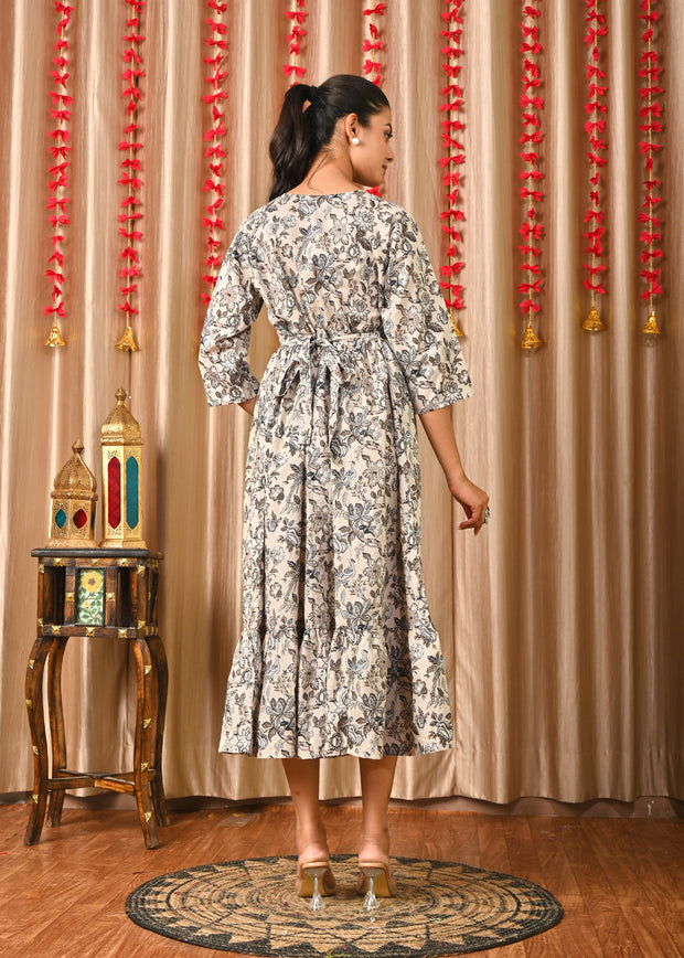 Women Grey Printed Flared Dress