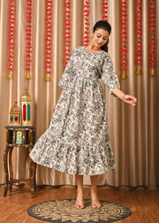 Women Grey Printed Flared Dress