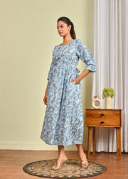 Women Blue Printed Flared Dress