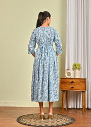 Women Blue Printed Flared Dress