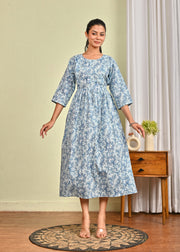 Women Blue Printed Flared Dress