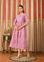 Women Levender Printed Flared Dress