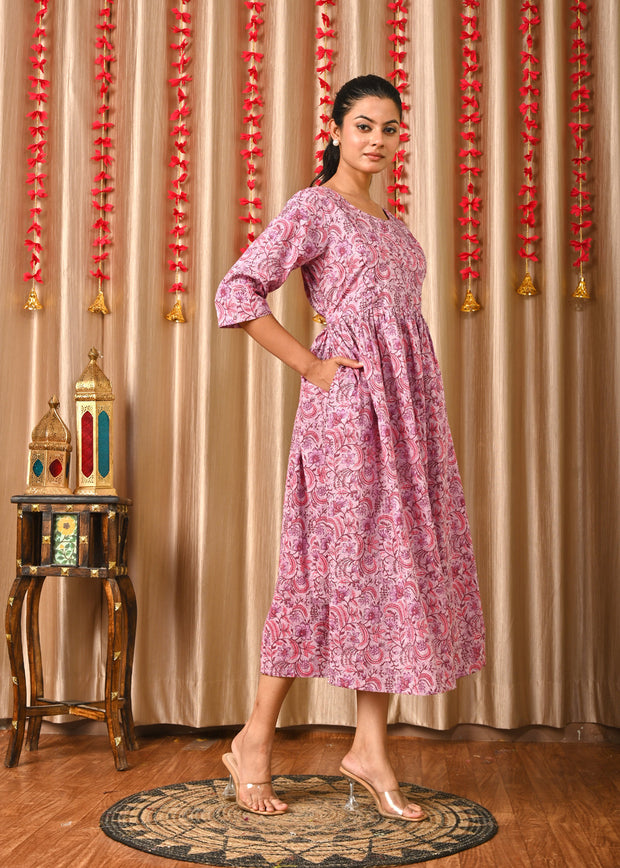 Women Levender Printed Flared Dress
