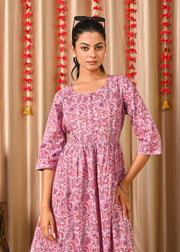 Women Levender Printed Flared Dress