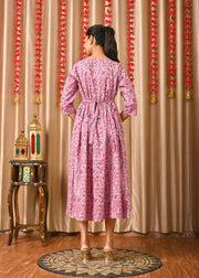 Women Levender Printed Flared Dress