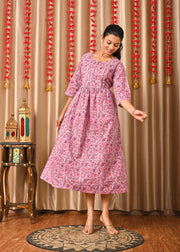 Women Levender Printed Flared Dress