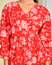 Women Red Printed Flared Dress