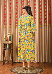 Women Yellow Printed Flared Dress