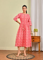 Women Pink Printed Flared Dress