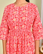 Women Pink Printed Flared Dress