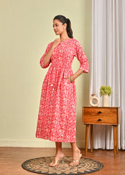 Women Pink Printed Flared Dress