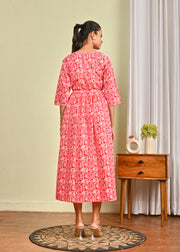 Women Pink Printed Flared Dress