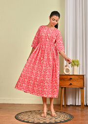 Women Pink Printed Flared Dress