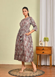 Women Grey Printed Flared Dress