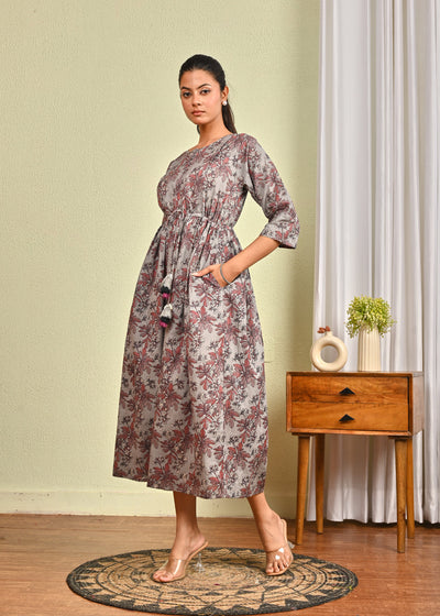 Women Grey Printed Flared Dress