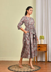 Women Grey Printed Flared Dress