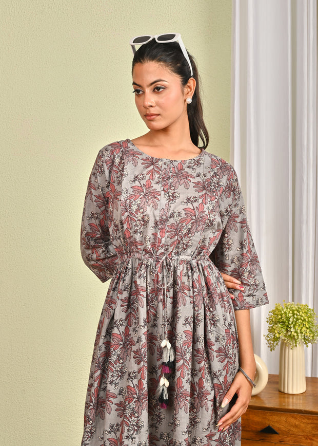 Women Grey Printed Flared Dress