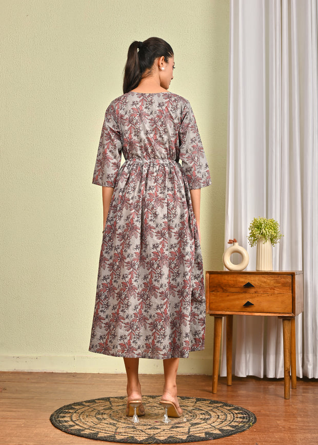 Women Grey Printed Flared Dress