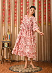 Women Mauve Floral Printed Flared Dress